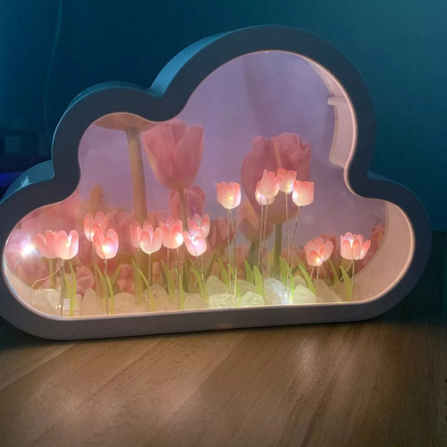 Nubes Tulipán Luces Maquillaje Espejo Decoración Tiktok