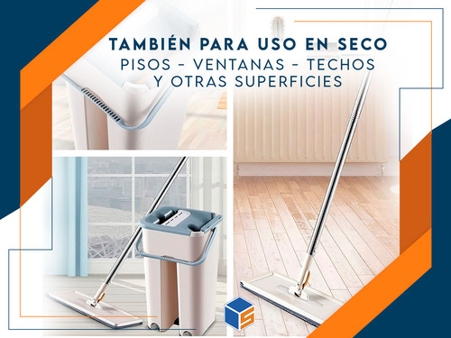 Trapeador Balde Escurridor 2 Mopas Paños Plana Limpieza 360°