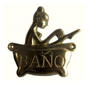Cartel De Baño.bronce Dama En Bañera 95mm.... Ab Brass 