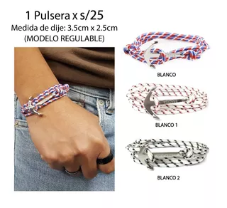 Pulsera Regulable Colores Cuerda Viking Dije Ancla Unisex 1