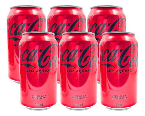 Refrigerante Coca-Cola Zero coca-cola sem açúcar em lata 350 ml pacote x 6