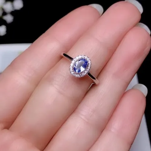 Anillo Solitario Halo Tanzanita, Plata 925 Baño Platino