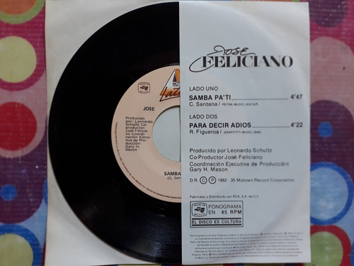 Jose Feliciano Lp 45 Samba Pa' Ti, Que Sera (Usado)