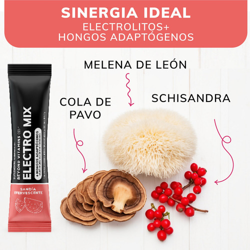 Electrolitos Con Hongos Sin Azúcar En Polvo Beyond Vitamins | Hidratación Baja En Calorías, Apto Dieta Keto | 20 Sticks, Sabor Sandía Efervescente