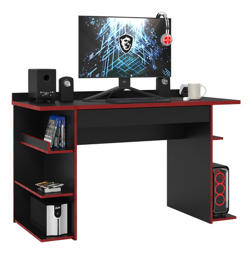 Imagem 2 de 2 de Mesa Gamer Com Gaveta Preto/vermelho
