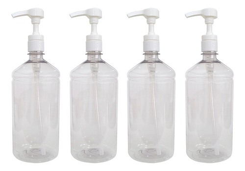 4 Frascos 1000ml Para Álcool Gel Válvula Pump Profissional