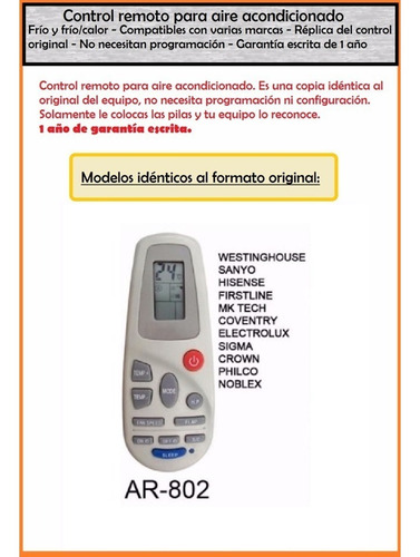 Control Remoto Aire Acondicionado Rch 109 117 139 140 151va
