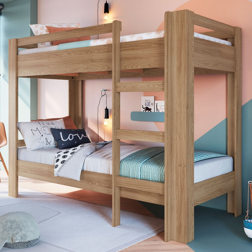 Beliche Infantil com Grade de Proteção e Escada Slim Aveiro Oak Marrom BI020AVAV - Completa Móveis