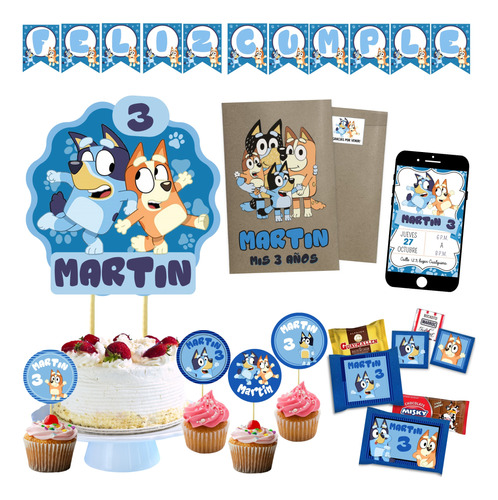 Bluey Kit De Fiesta Para 15 Chicos Chipbags Cake Topper