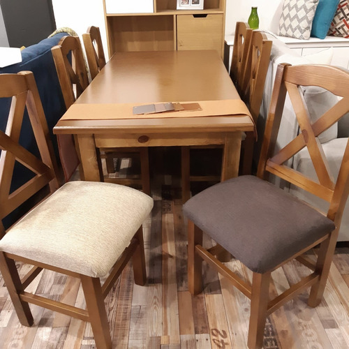 Juego Comedor 6 Sillas Madera Lustrado Tapizado - Arte