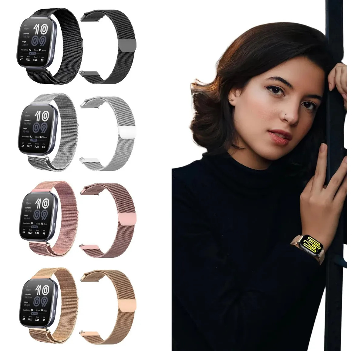 Pulseira Magnética Inox Para Smartwatch Amazfit Bip 6 Bip 5 Cor Dourado