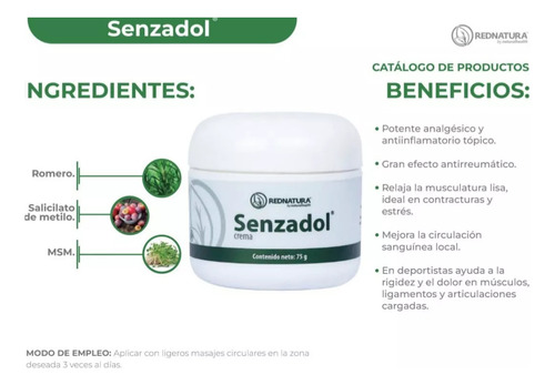 Rednatura Senzadol Crema Antinflamatoria Y Dolor 75 G Sin Sabor