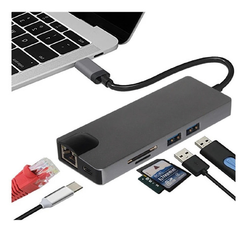Adaptador Hub Usb C Macbook Hdmi + Vga + Sd + Pro 8 En 1 Air