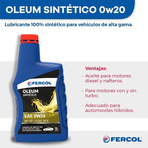 Aceite Fercol Oleum 0w20 100% Sintetico X 1 Lt Api Sp