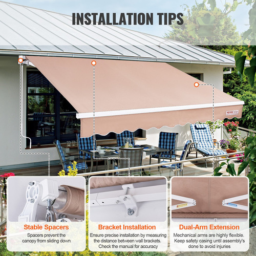Toldo Retráctil Manual Exterior Poliéster Aire Libre 13x8ft Color Beige