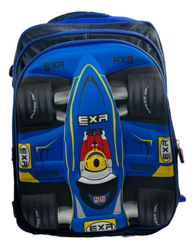 Mochila Escolar Infantil Costas Carros Super Motor 3d Cor Azul Claro Desenho Do Tecido Liso