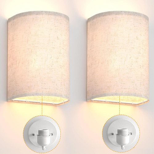 Set De 2 Apliques Led De Pared Con Pantalla Tela, Iluminació