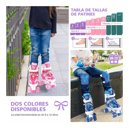 Patines Ajustables En 4 Ruedas Para Niño Y Niña Con Kit De P