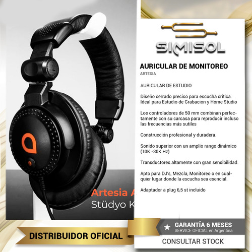 Auriculares De Estudio Artesia Amh10 Monitoreo Dj Grabacion