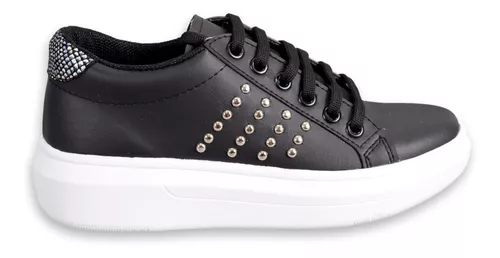 Zapatilla Mujer Sneaker Urbana Plataforma Tachas Dama Negras