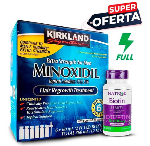 Imagen 1 de 5 de Minoxidil 5% + Biotina Natrol 10,000 Mcg 100 Tabs