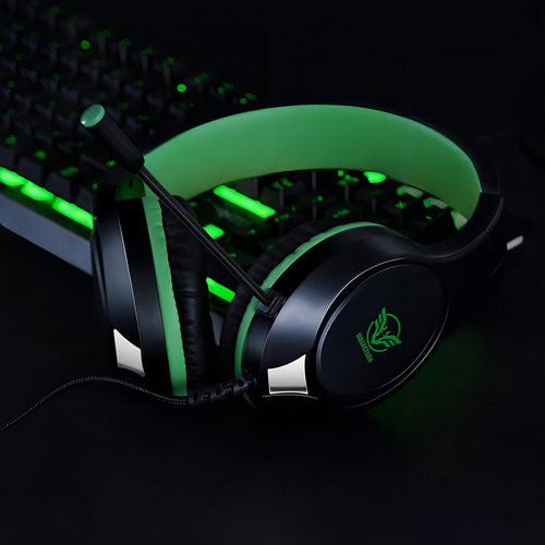 Auriculares Masacegon Con Microfono Color Negro Y Verde