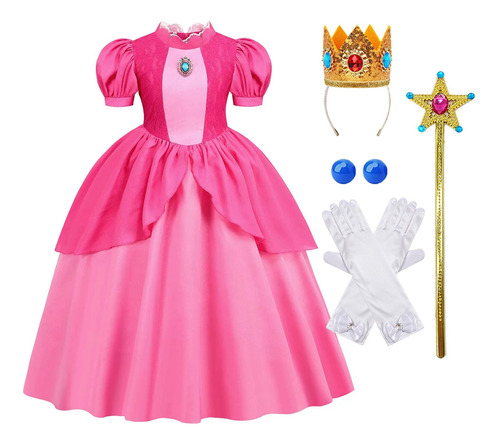 Amzmach Princess Peach Disfraz Para Niñas Deluxe Halloween D