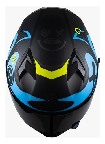 Casco Kov Pixel Crazy Cartoon Azul Cerrado Para Moto Tamaño Del Casco Xl (61-62cm)