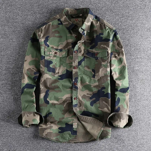 Camisas De Algodón Para Hombre, Camuflaje, Largas, Estilo Ca