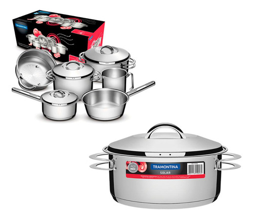 Conjunto Panelas 6pç + Panela 4,7l Inox Solar Tramontina Cor Prateado