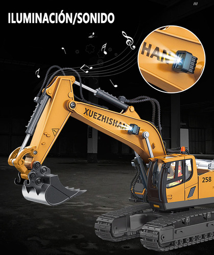 1:20 Excavadora Control Remoto Rc Juguete 11canal Aleación Color Naranja Claro