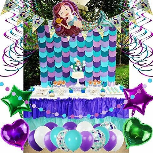 Banner De Feliz Cumpleaños De Sirena Y Suministros De Decor
