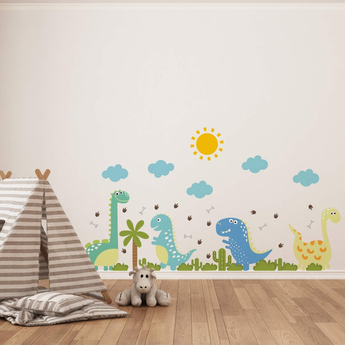 Imagem 3 de 4 de Adesivo De Parede Quarto Menino Dinossauro Baby