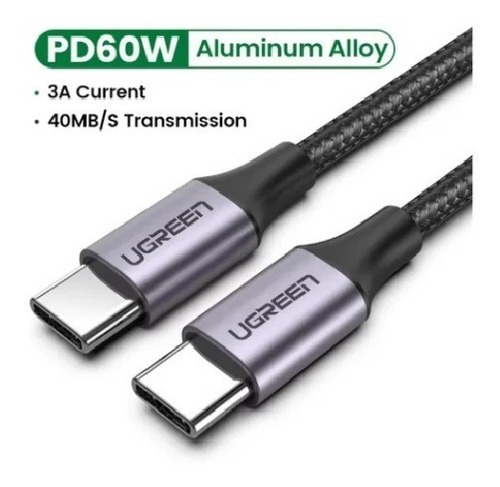 Imagen 2 de 6 de Cable Carga Datos Usb Tipo C A Usb-c Cable De 60 W X 2 M
