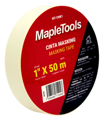 12 Pzas Cinta Masking Tape Beige 1 PuLG X 50 Mts Maple Tools