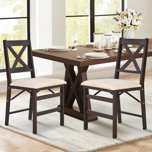 Juego De 2 Sillas Plegables Con Asientos Acolchados Beige