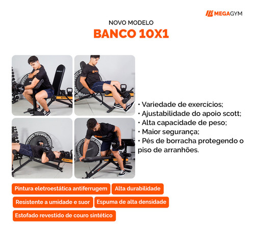 Banco 10x1 P/ Supino Com Rosca Scott Cadeira Extensora