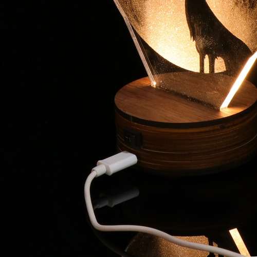 Aplicável A 3d Lobo Luz De Noche Led Base De Madera Lámpara