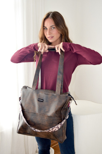 Cartera Tote Marron Desgastada De Cuerina Pu Marrón Desgastado Desgastado Níquel Marrón