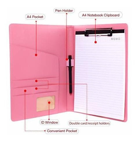 Pink Padfolio Clipboard Portfolio Folder With Pen Pu L...