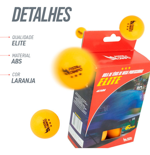 Kit 6 Bolas Ping Pong Tênis De Mesa 3 Estrelas 40+ Laranja