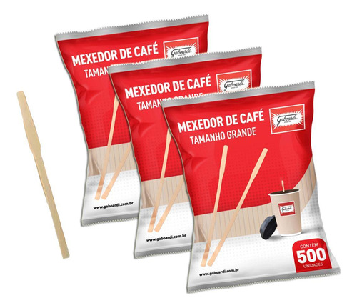 Mexedor Palheta De Madeira Para Café 15cm 500u Kit 3