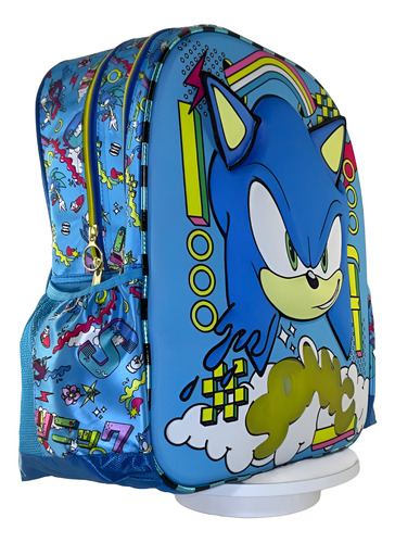 Kit Escolar Sonic 3d Con Luz Infantil Primaria Ruz Azul Claro Sonic
