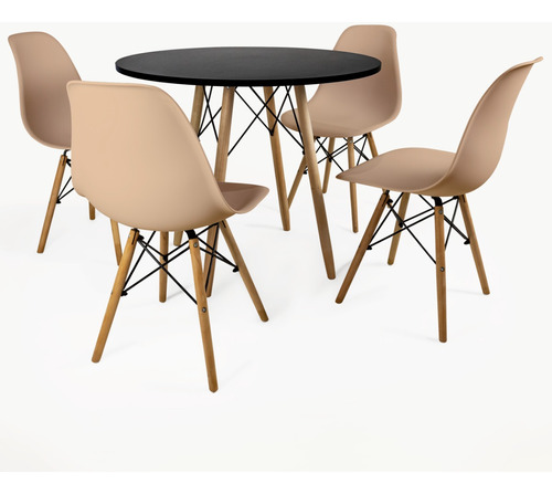 Mesa Redonda Eiffel 90cm + 4 Cadeiras Eames Resistentes Dsw Cor Da Tampa Nude