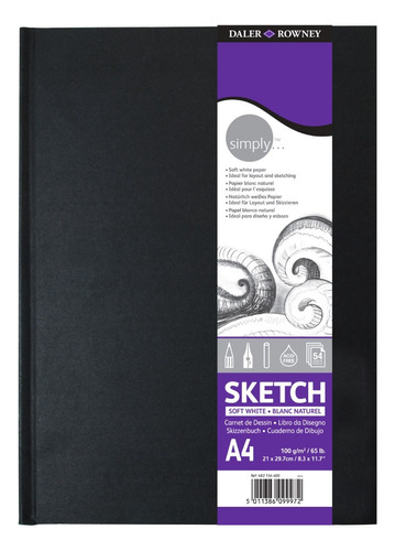 Caderno Sketchbook Daler Rowney Simply 100g A4 54fls Costura