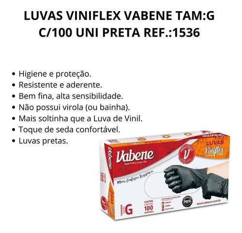 Luvas descartáveis Vabene Viniflex cor preto tamanho G de elastômero termoplástico x 100 unidades