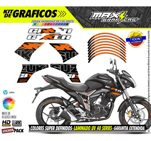 Calcomanias Suzuki Gixxer 150 Sport Series Naranja 