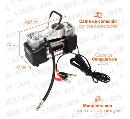 Imagen 5 de 10 de Mini Compresor Aire Auto Moto Inflador Neumatico Portatil