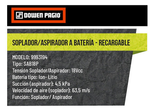 Imagen 6 de 11 de Soplador Aspiradora 18v Dowen Pagio 9993194 Sin Bateria