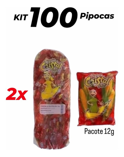 Kit Mini Pipoca Doce Açucarada Cristal 100 Pipocas